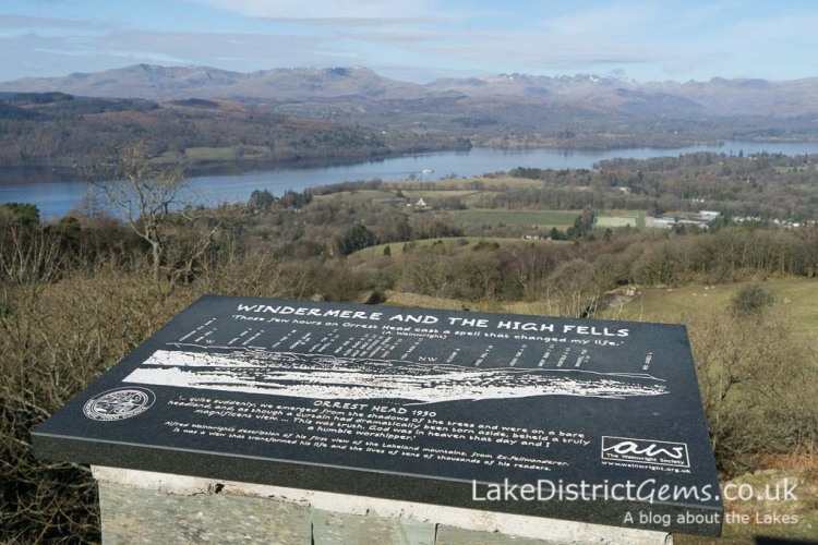 Plaque at Orrest Head, Windermere